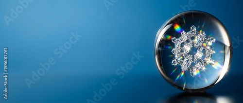Concept sphere on the far right containing captured purity, expansive clean azure blue negative space on the left for web banner and presentation.