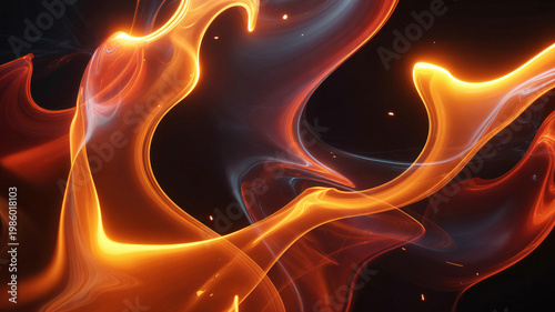 A vibrant and dynamic abstract image of glowing orange and yellow flames against a dark background