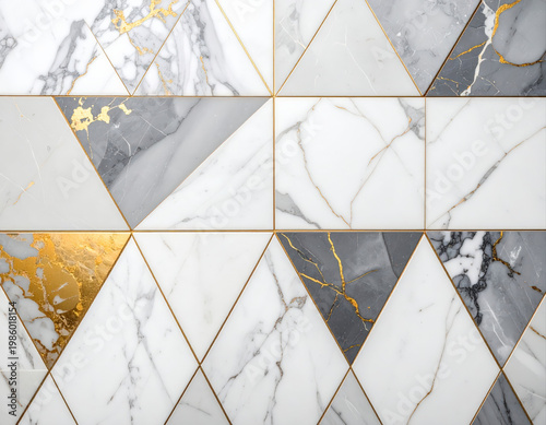 Cinematic topdown shot of modern geometric inlay marble mosaic interior design aesthetic space close-up view contemporary art