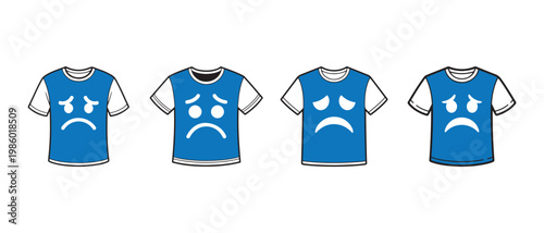 T-Shirts with Sad Face Emoticons. Displayed on a Clean White Background, Representing Unhappiness and Disappointment.