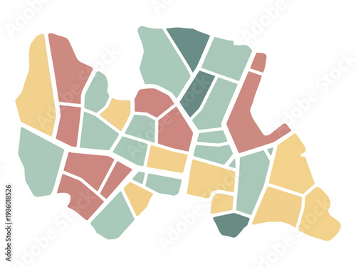 Abstract Map Illustration with Colorful Geometric Blocks.