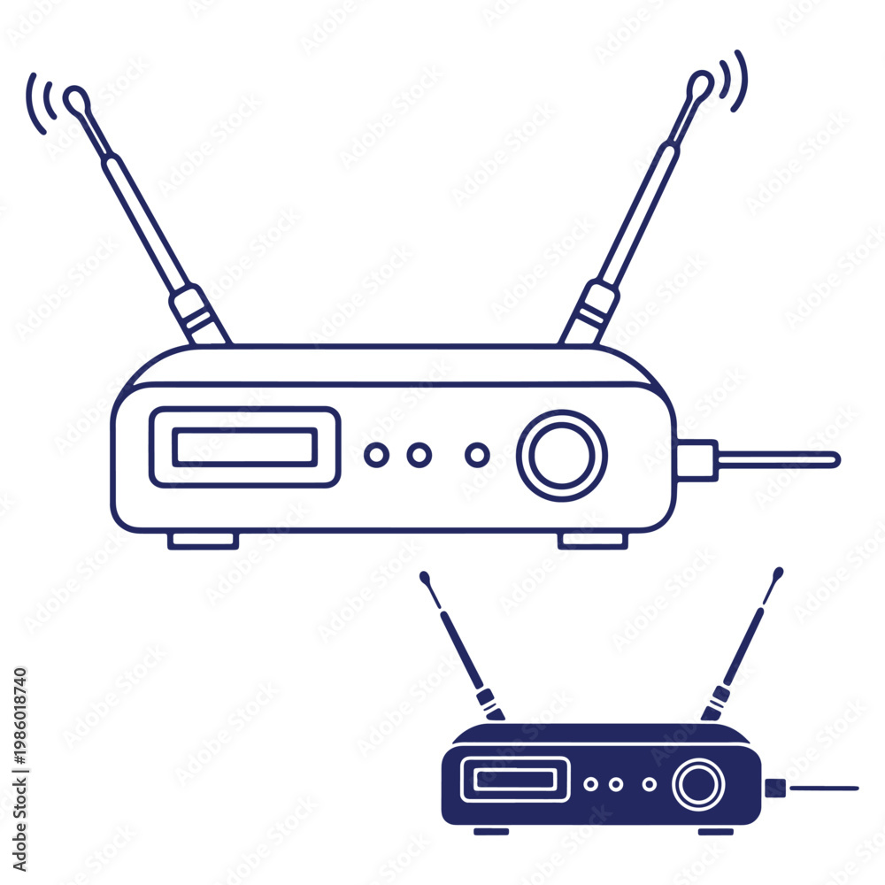 Fototapeta premium Wireless microphone receiver design with antenna and controls for professional audio recording and broadcasting technology needs