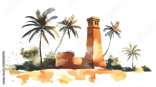 African Renaissance Monument. African Renaissance Monument hand drawn watercolor illustration on white background