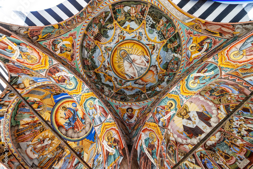 Richly decorated exterior of the Rila monastery, Rila mountains in Bulgaria - Europe