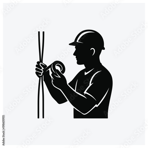 Worker rescue with life preserver and ropes silhouette icon