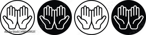 Four variations of hand gesture symbols on circular backgrounds with different color schemes