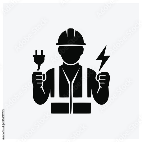 Icon of an electrician worker holding a plug and a lightning bolt