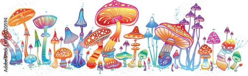 Colorful Psychedelic Mushrooms Illustration
