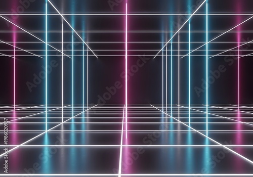 Abstract neon light lines, cyan and magenta, geometric pattern