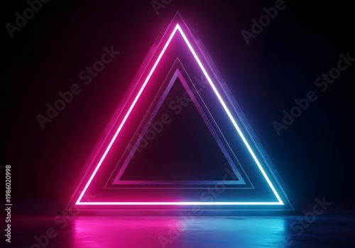 Glowing neon pink and blue triangle frame on dark gradient background
