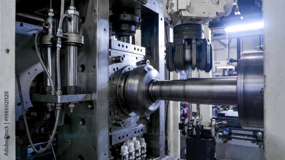 Fototapeta premium Precision Machining Process in Modern Industrial Manufacturing Facility