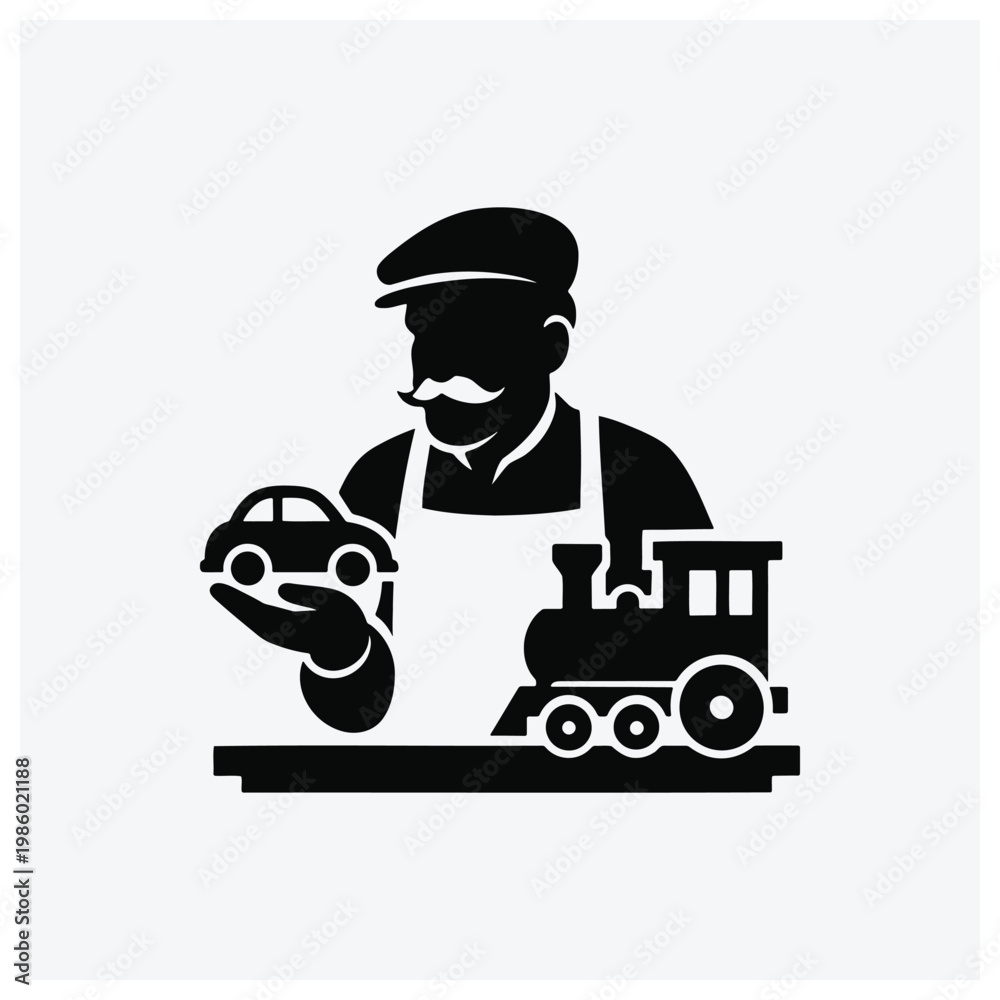 Obraz premium Automotive mechanic and train silhouette icon