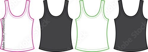 Comparison of tank top designs with different neckline outlines highlighted