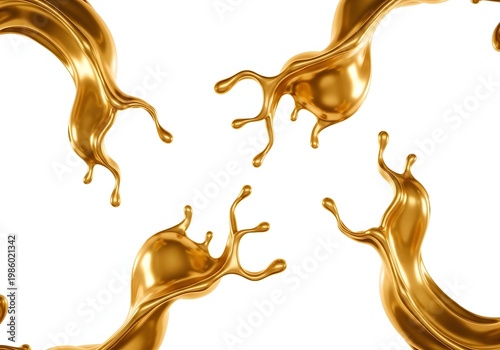 Golden liquid splash shapes in a dynamic arrangement