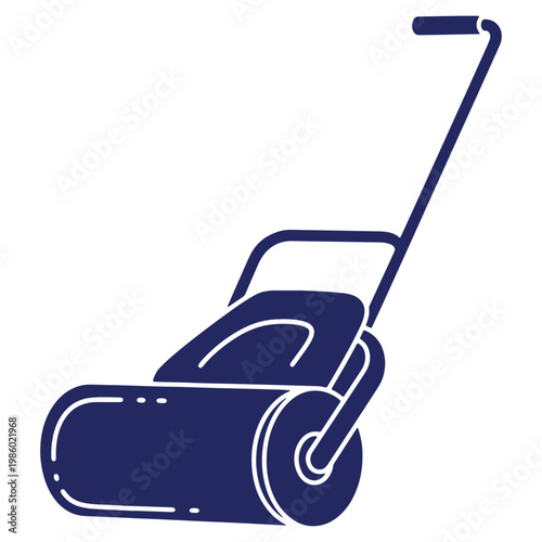 Illustration of a Lawn Roller for Garden Maintenance and Lawn Care Purposes with Minimalist Style in Navy Blue Color