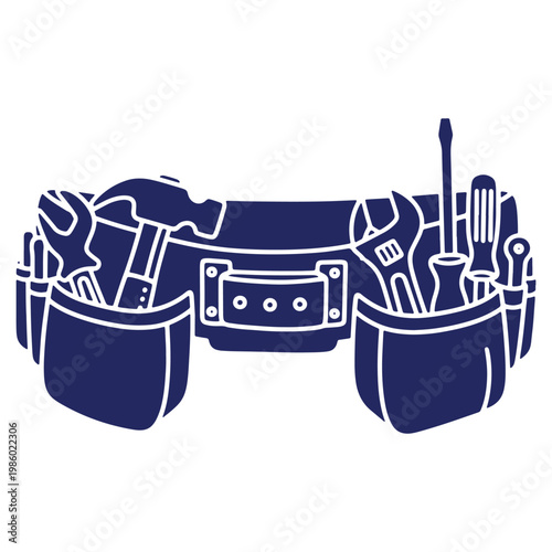 Isolated tool belt with assorted tools providing immediate access for construction and repair tasks in a minimalist modern design