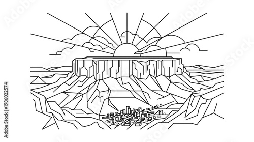 Minimalist Mountain Landscape With Rising Sun