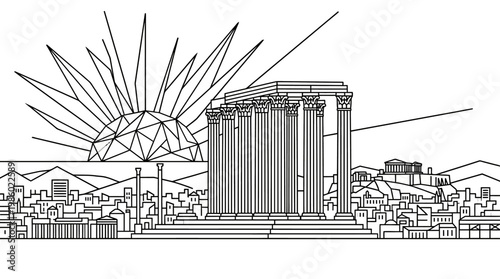 Athens Skyline with Temple of Olympian Zeus