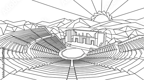 Abstract Geometric Drawing of Ancient Amphitheater