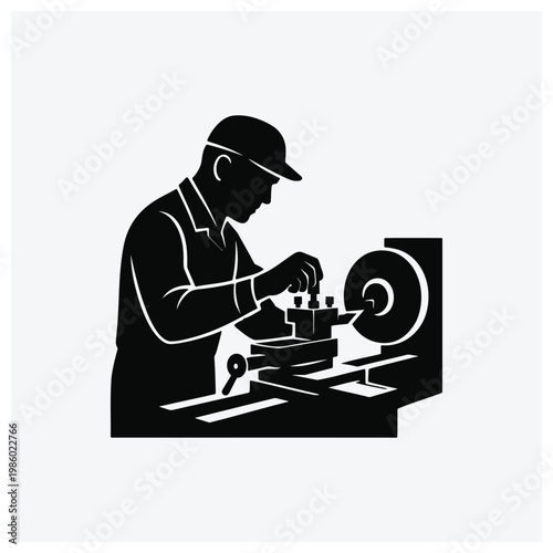 Minimal silhouette of a machinist operating machinery