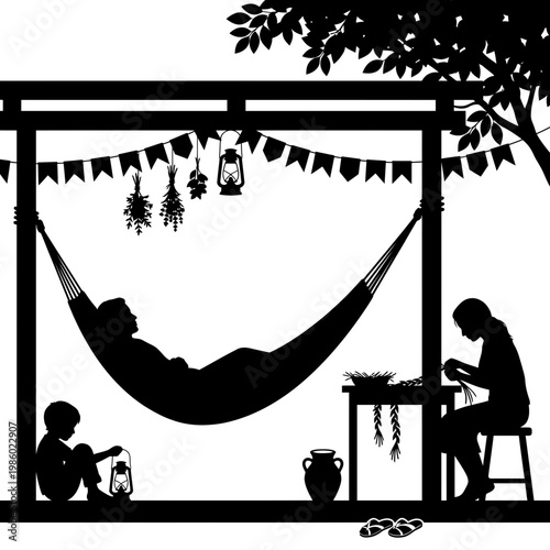 Rustic Sao Joao Festival Wagon With Musicians And Dancers Silhouette