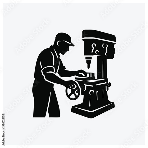 Silhouette of a craftsman using a metalworking or casting machine