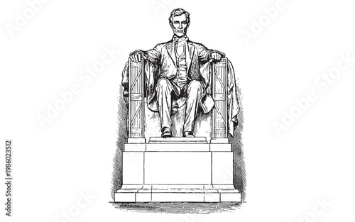Title: Abraham Lincoln Statue at the Lincoln Memorial in Washington DC Illustration