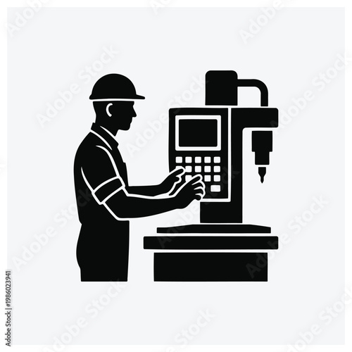 Silhouette of draftsman using technical drawing machine