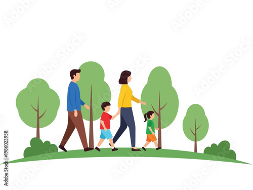 Family Walking Together in a Park.
