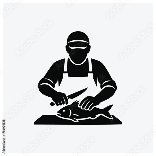 Icon of a worker cleaning or preparing fresh fish at a market