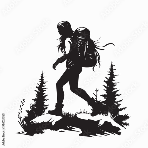 Photos Solo Female Hiker In The Wild Forest Silhouette Illustration