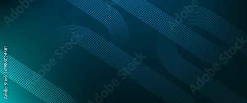 Abstract Dark Teal Gradient Background with Rounded Geometric Lines, Modern Technology Vector Pattern, Futuristic Cyan Linear Flow for Software Interface and Digital Corporate Design