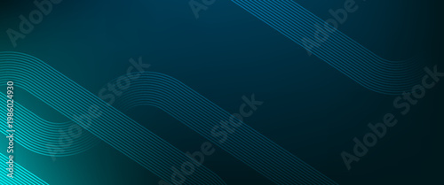 Abstract Dark Teal Gradient Background with Rounded Geometric Lines, Modern Technology Vector Pattern, Futuristic Cyan Linear Flow for Software Interface and Digital Corporate Design