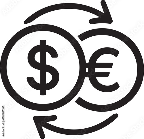 Currency exchange between the us dollar and the euro shown with circular arrows high quality professional