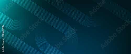 Abstract Dark Teal Gradient Background with Rounded Geometric Lines, Modern Technology Vector Pattern, Futuristic Cyan Linear Flow for Software Interface and Digital Corporate Design