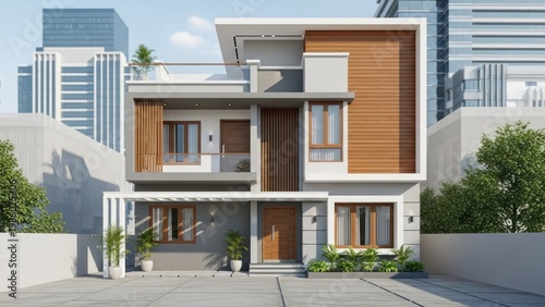 Modern architectural design of a residential house with contemporary facade