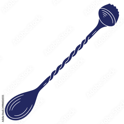 Elegant Twisted Bar Spoon Illustration for Cocktail Preparation and Drink Mixing in Barware Concept