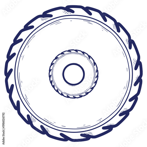 Illustration of a circular saw blade for woodworking and construction projects with vector graphics and a retro vintage feel