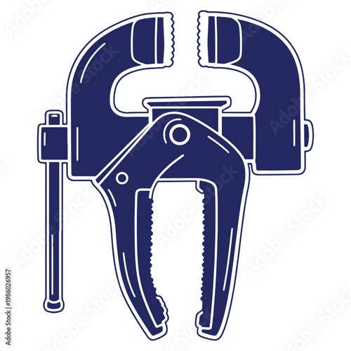 Illustration of a robust metal clamp used in woodworking and various construction projects displaying its strong grip and versatile functionality