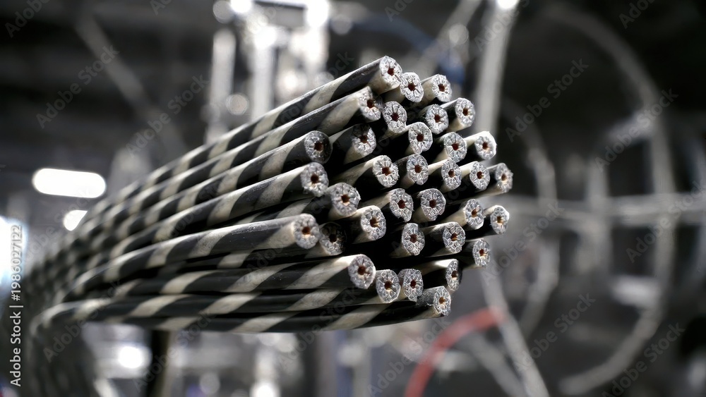 Fototapeta premium Close-up of Industrial Cables in Production Process for Engineering