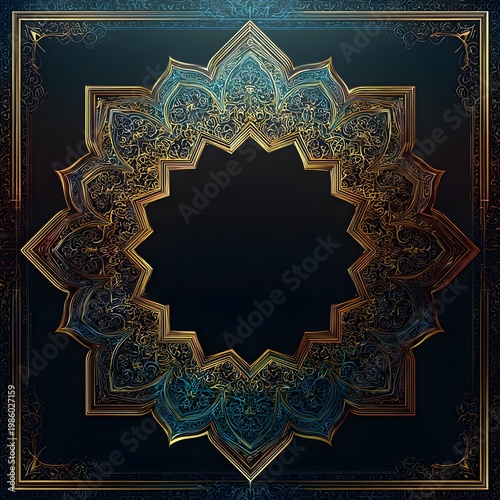 Lotus and geometric Islamic frame fusion with soft gradients, luxury aesthetic, seamless edges.