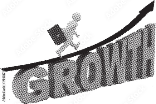 Conceptual 3D figure running on growth arrow for business success.