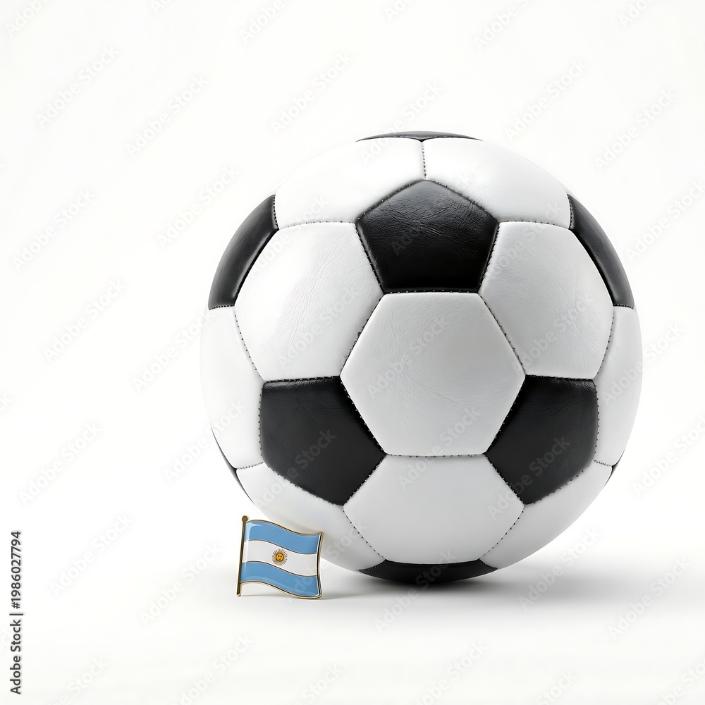Fototapeta premium Argentine flag pin with soccer ball on white background