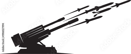 Rocket Launcher, Missile Launcher, Military Equipment, Black Vector Icon
