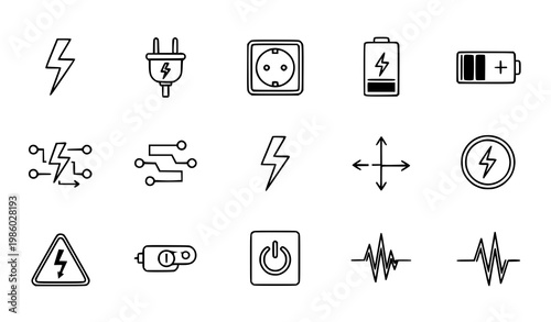 Electricity and electric current vector icon set – energy symbols