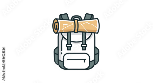 a backpack with a rolled map.