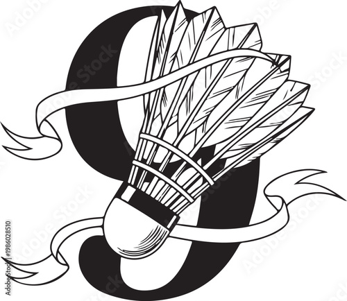 Badminton Shuttlecock, Sports Equipment, Vector Illustration, Black and White Design