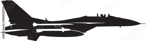 Fighter Jet, Military Aircraft, Black Silhouette, Vector Illustration, Aviation Icon