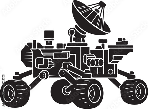 Black Mars rover, space exploration vehicle, satellite antenna, robotic machine, astronomy tool