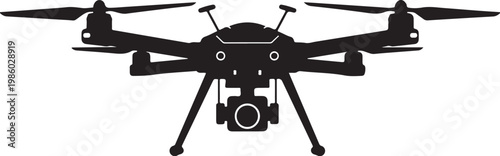 Black drone, aerial photography drone, quadcopter, camera drone, vector illustration
